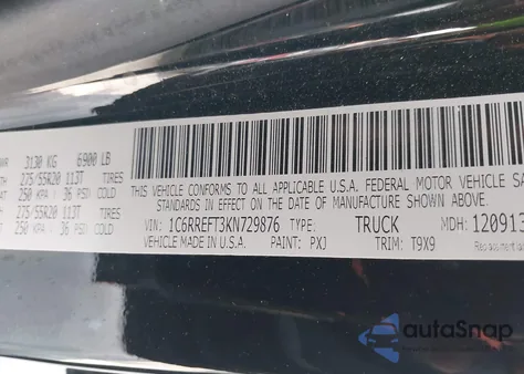 2019 Ram 1500 Big Horn/Lone Star 4X2 5'7 Box из США, поврежденный, VIN 1C6RREFT3KN729876